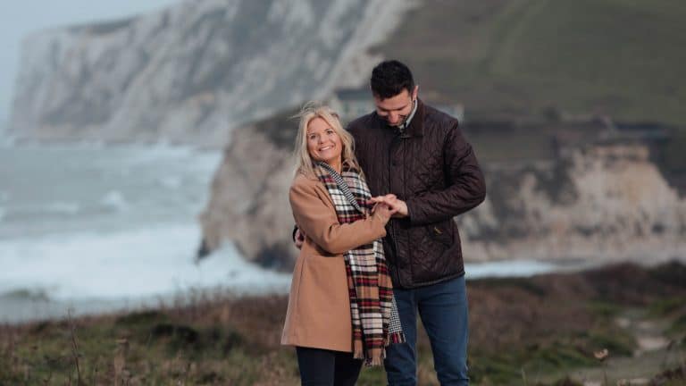 Leeanna and Andrew's pre-wedding shoot in Freshwater on the Isle of Wight in early January