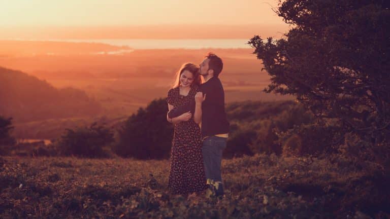 Bianka and Edmund at sunset in Mottistone during their pre-wedding shoot